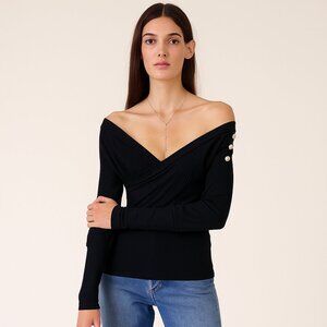 Lovey’s Boutique NEW Black Ribbed Off Shoulder Top M L Long Sleeve Fitted Chic